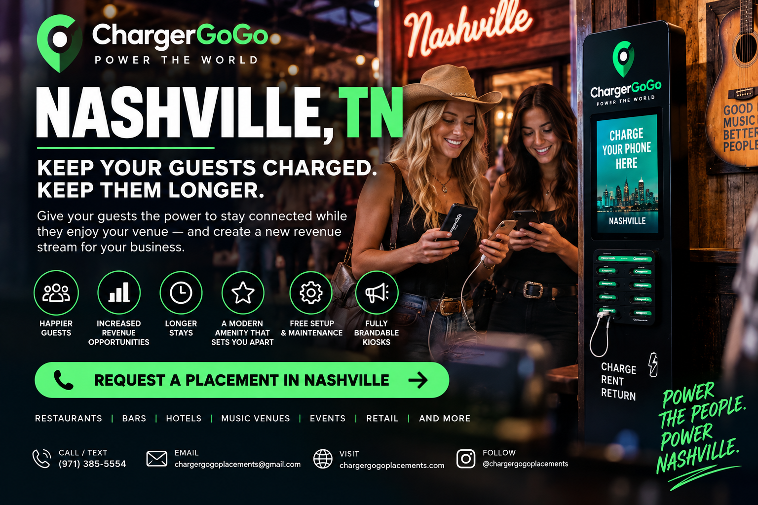 Request ChargerGoGo phone charging kiosk placement in Nashville Tennessee